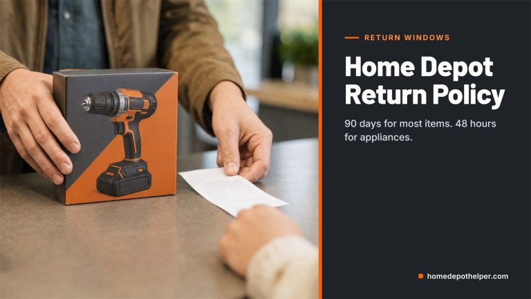 Shopper returning a boxed cordless drill with a receipt at a store service counter